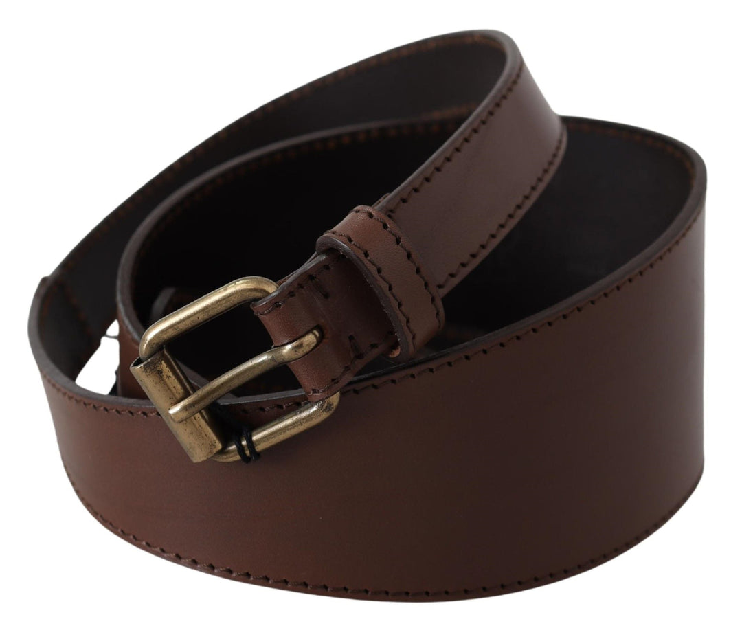 Women’s Plein Sud Brown Leather Gold Metal Buckle Belt