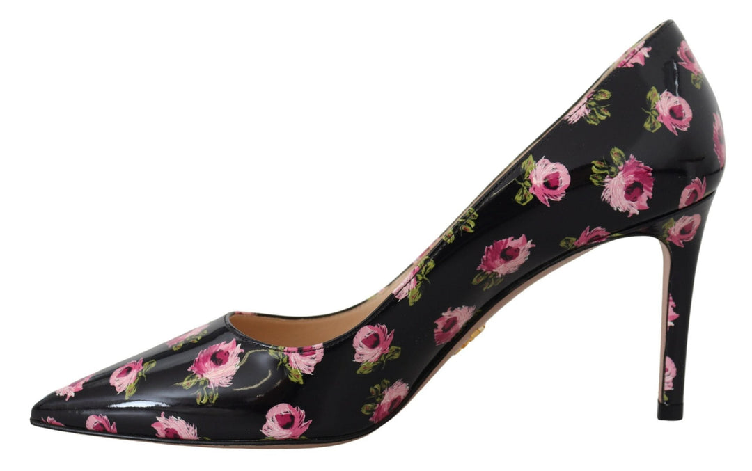 Women’s Prada Black Leather Floral Heels Stilettos Pumps