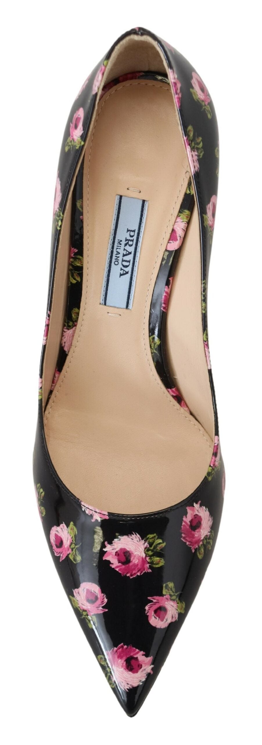 Women’s Prada Black Leather Floral Heels Stilettos Pumps