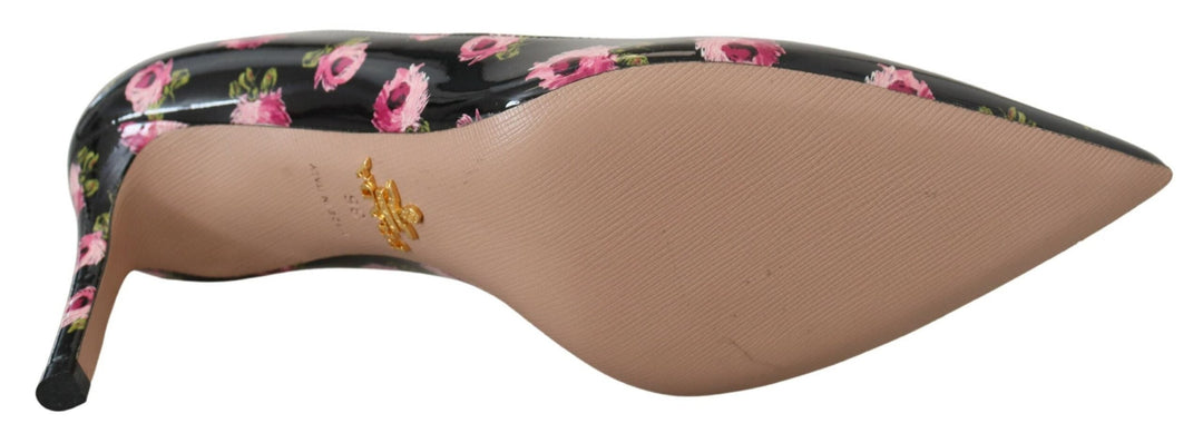 Women’s Prada Black Leather Floral Heels Stilettos Pumps