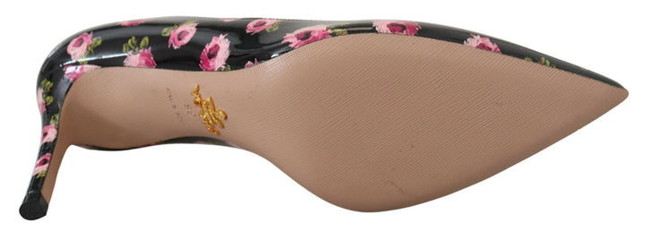 Women’s Prada Black Leather Floral Heels Stilettos Pumps