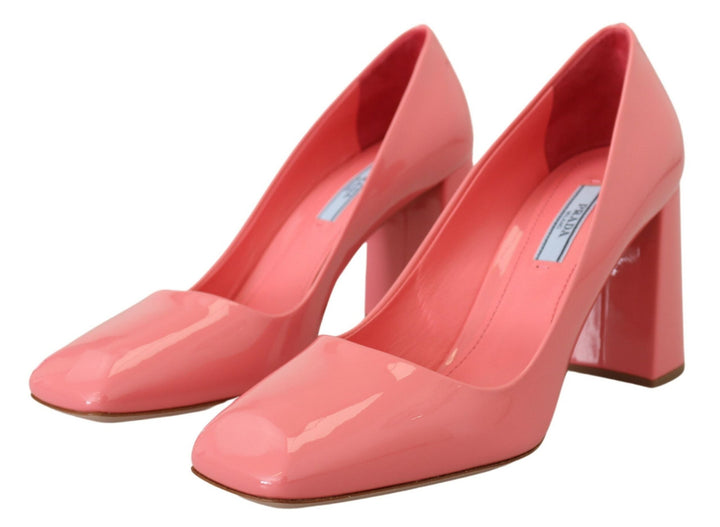 Women’s Prada Pink Patent Leather Block Heels Pumps Classic