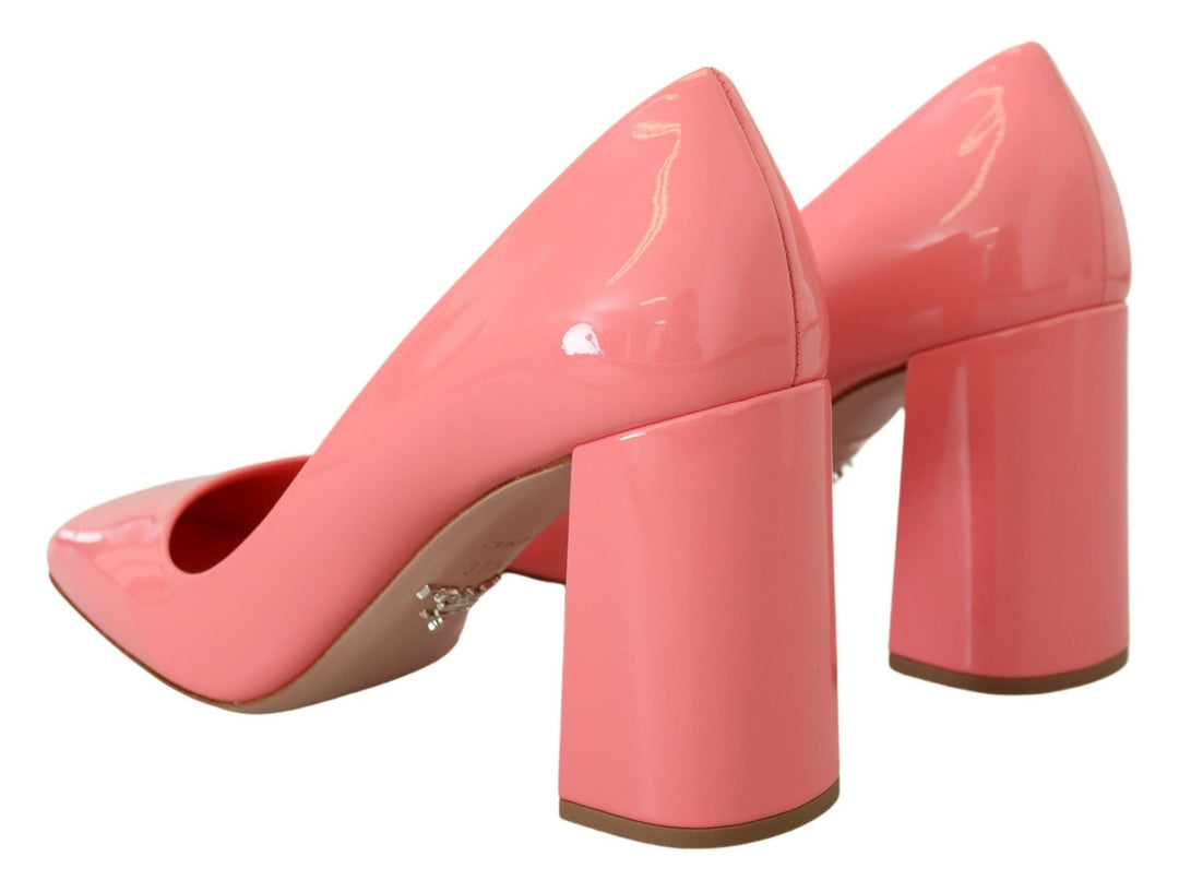 Women’s Prada Pink Patent Leather Block Heels Pumps Classic