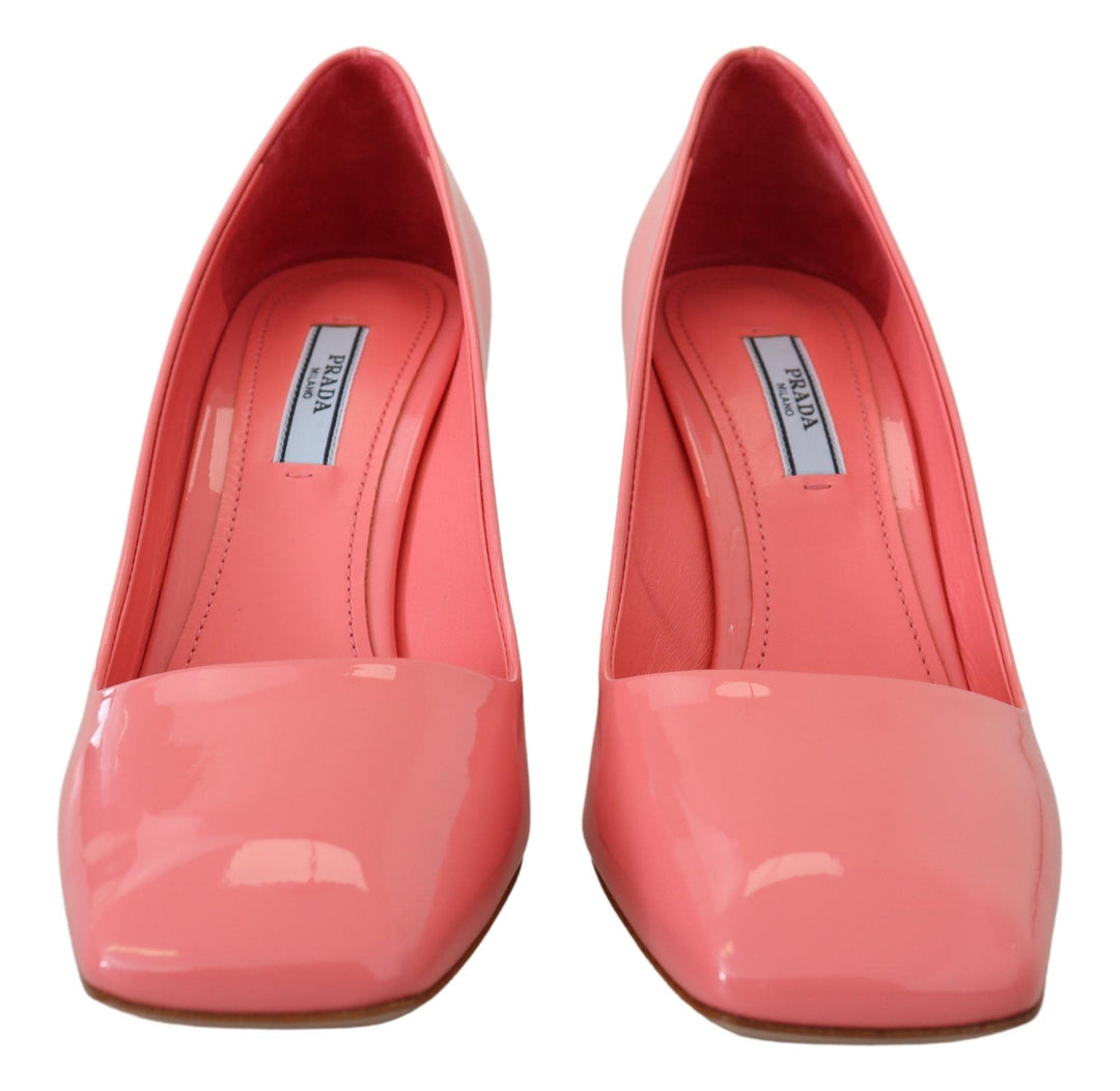 Women’s Prada Pink Patent Leather Block Heels Pumps Classic