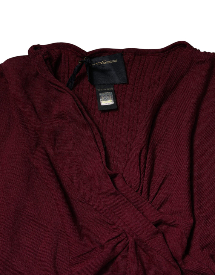 Women’s Roberto Cavalli Maroon Jumper Keyhole Knit Pullover Sweater