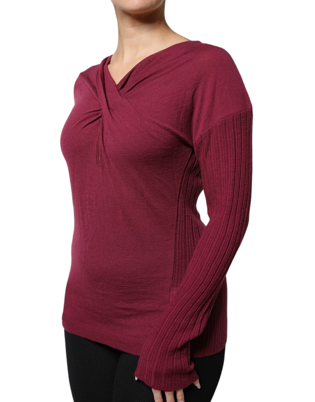 Women’s Roberto Cavalli Maroon Jumper Keyhole Knit Pullover Sweater
