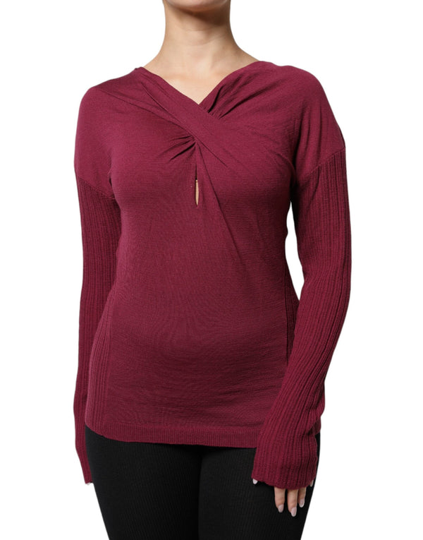 Women’s Roberto Cavalli Maroon Jumper Keyhole Knit Pullover Sweater