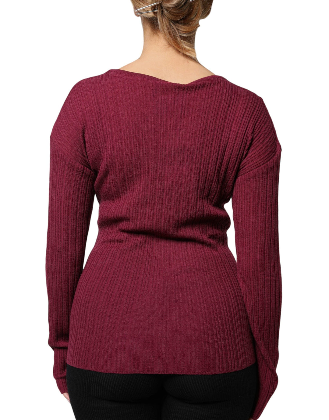 Women’s Roberto Cavalli Maroon Jumper Keyhole Knit Pullover Sweater