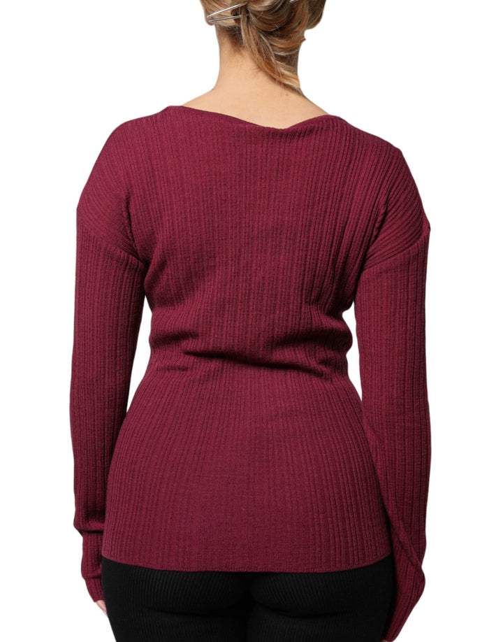 Women’s Roberto Cavalli Maroon Jumper Keyhole Knit Pullover Sweater