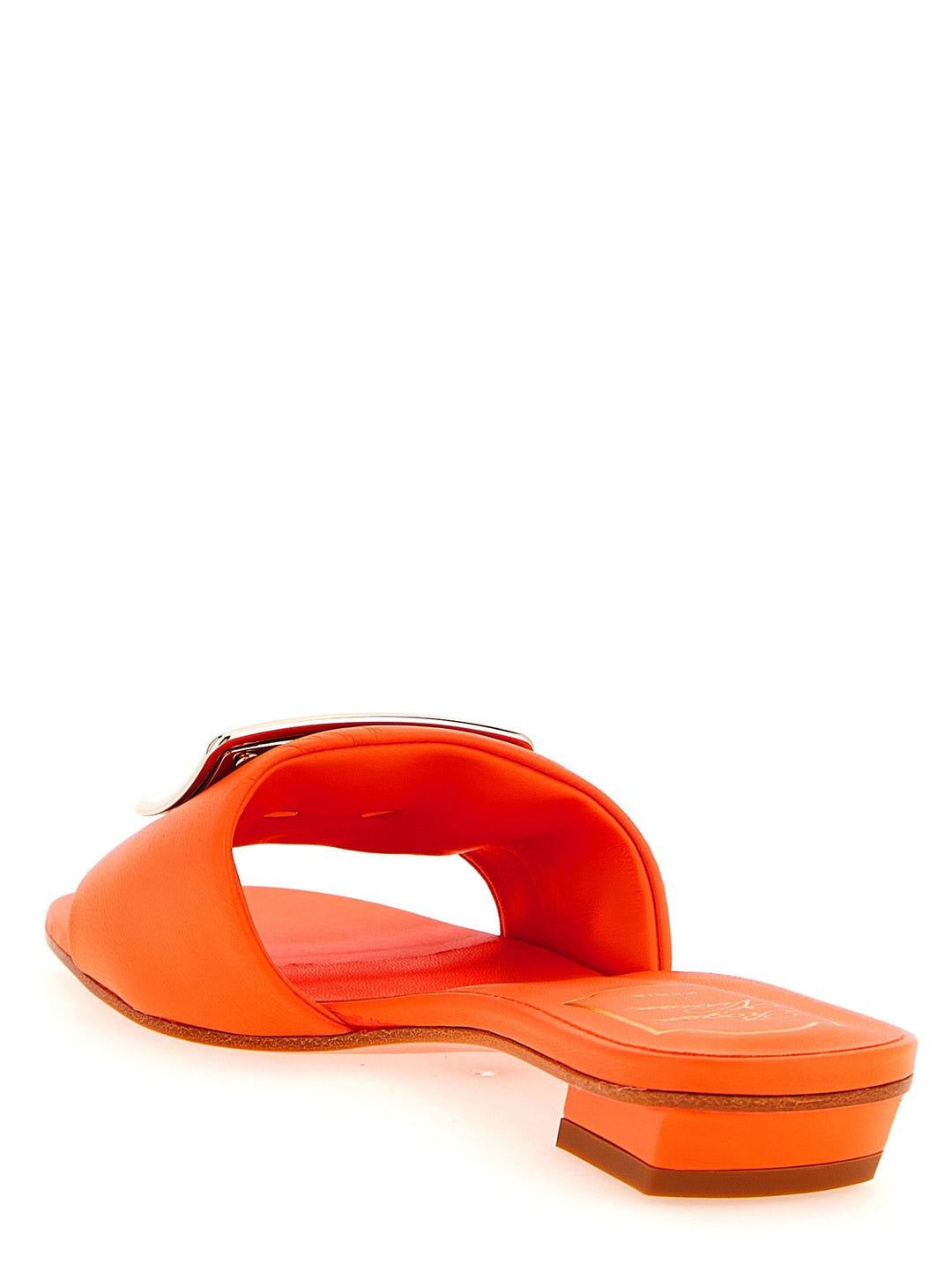 Women’s Roger Vivier Orange Lamb Leather Mid Heel Pumps