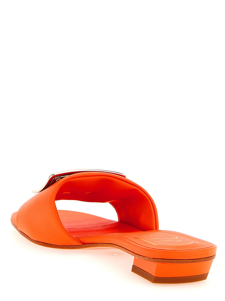 Women’s Roger Vivier Orange Lamb Leather Mid Heel Pumps