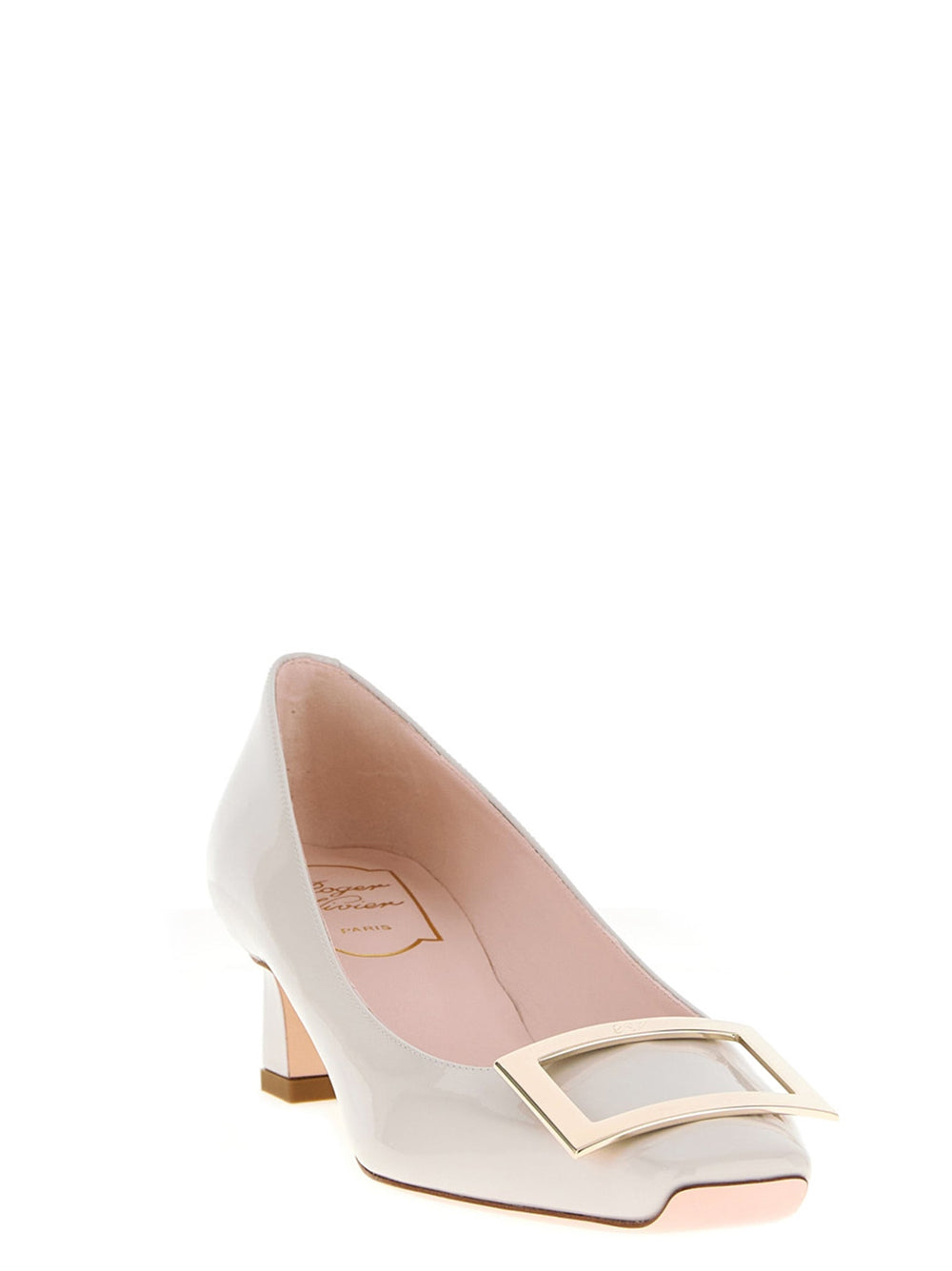 Women’s Roger Vivier White Calfskin Mid Heel Pumps