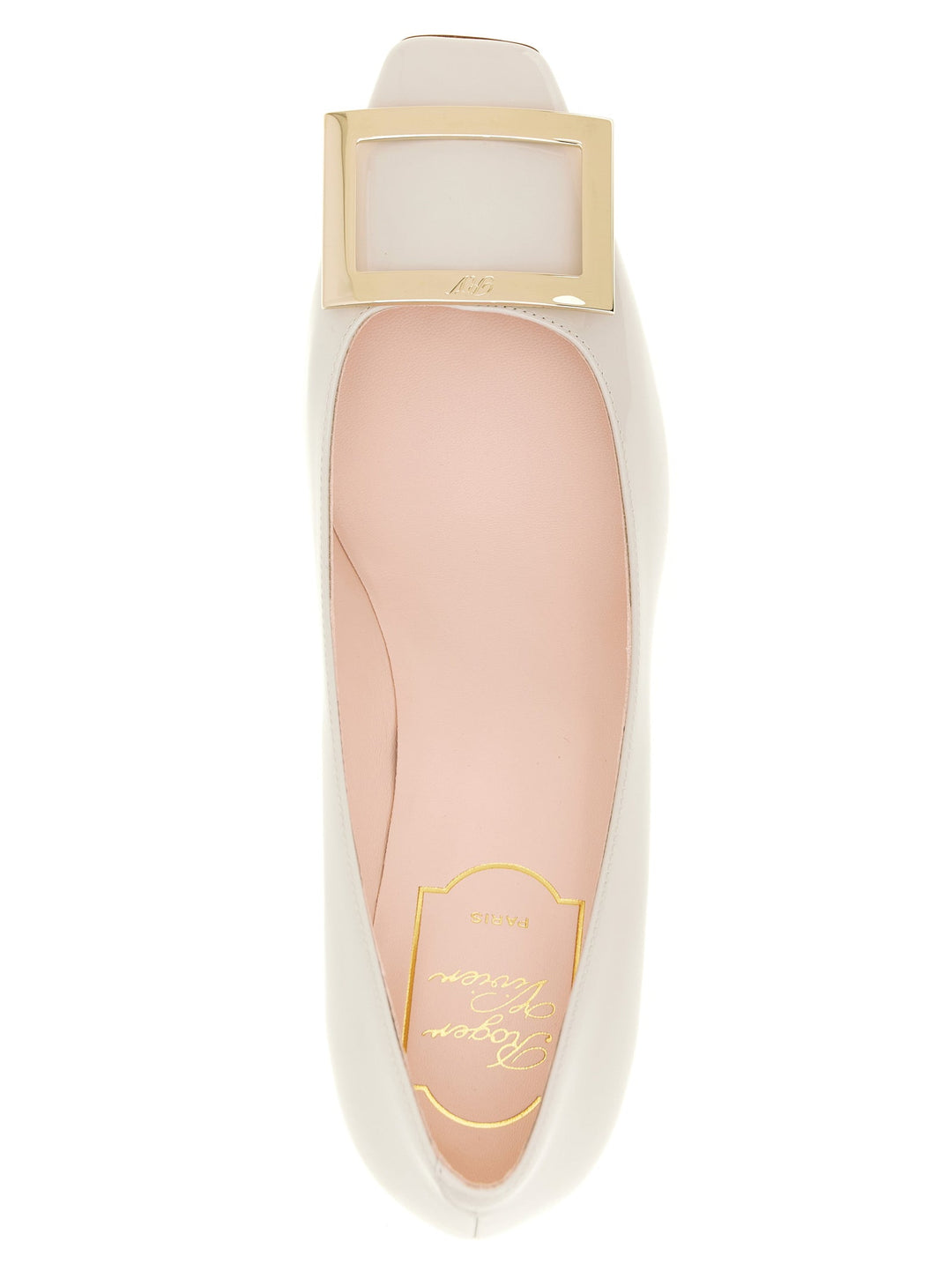 Women’s Roger Vivier White Calfskin Mid Heel Pumps