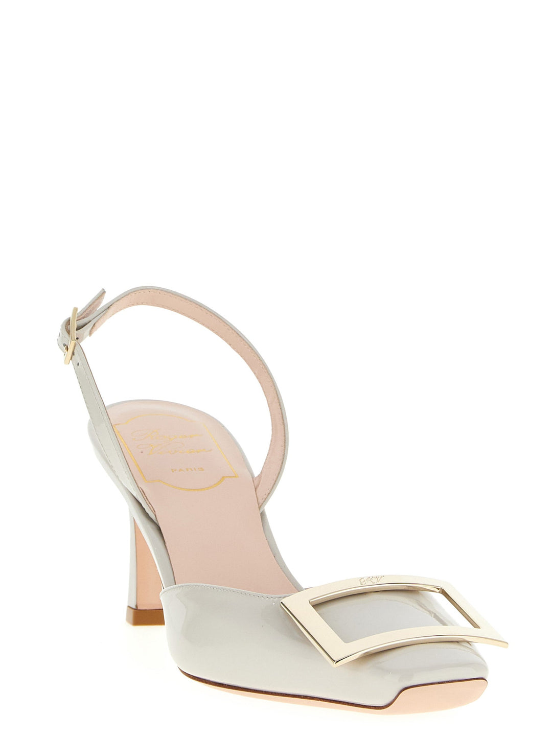 Women’s Roger Vivier White Calfskin Mid Heel Pumps