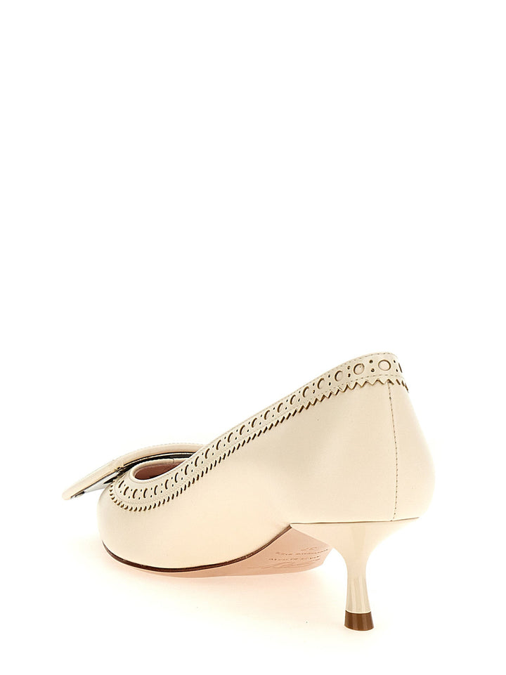 Women’s Roger Vivier White Lamb Leather Mid Heel Pumps
