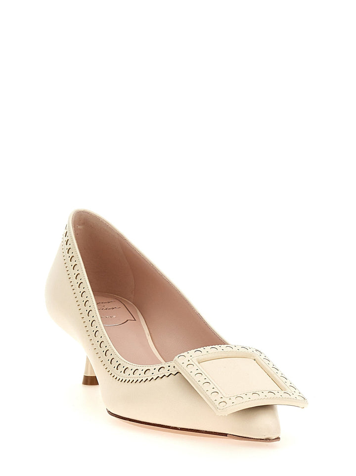 Women’s Roger Vivier White Lamb Leather Mid Heel Pumps