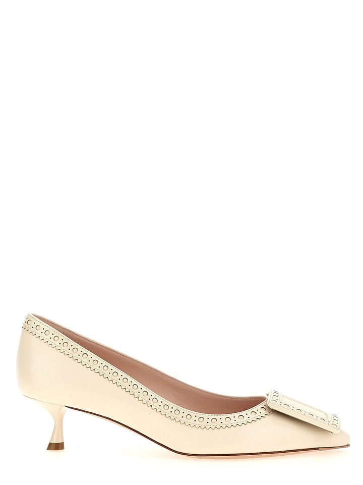 Women’s Roger Vivier White Lamb Leather Mid Heel Pumps