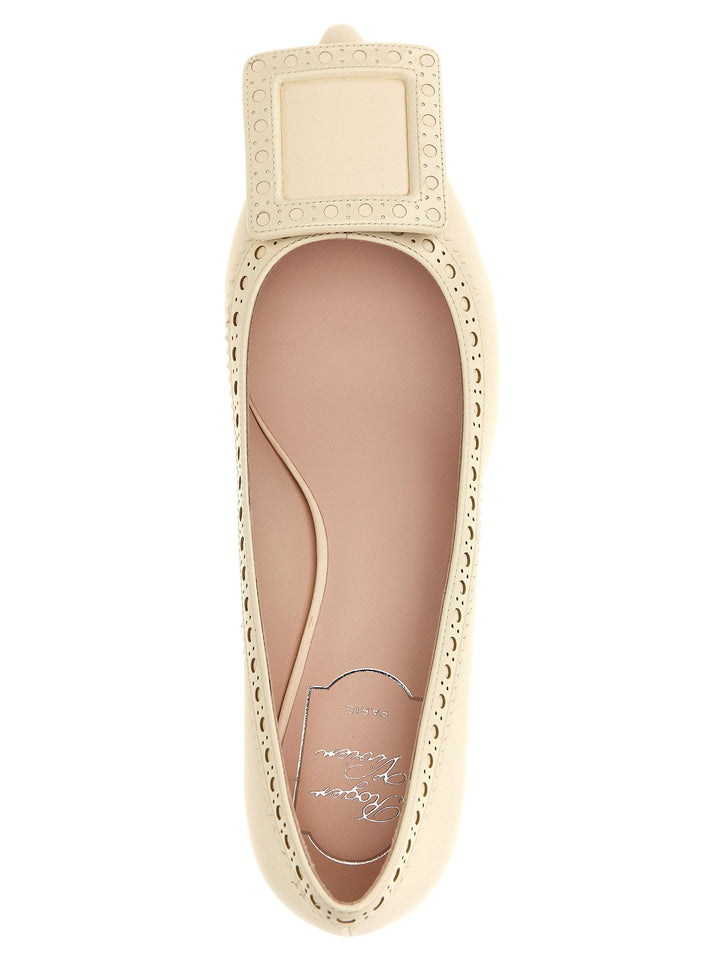 Women’s Roger Vivier White Lamb Leather Mid Heel Pumps