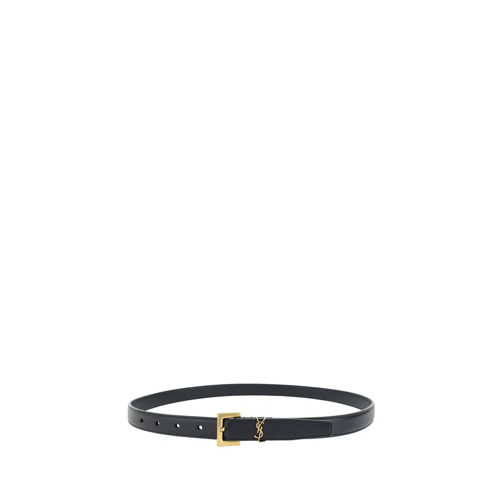 Women’s Saint Laurent Black Calf Leather Bos Taurus Thin Belt