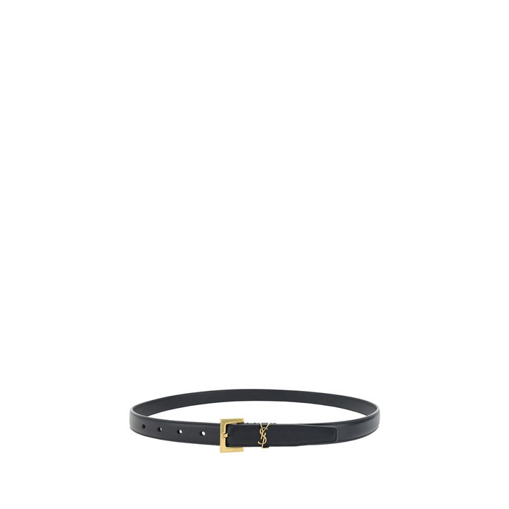 Women’s Saint Laurent Black Calf Leather Bos Taurus Thin Belt
