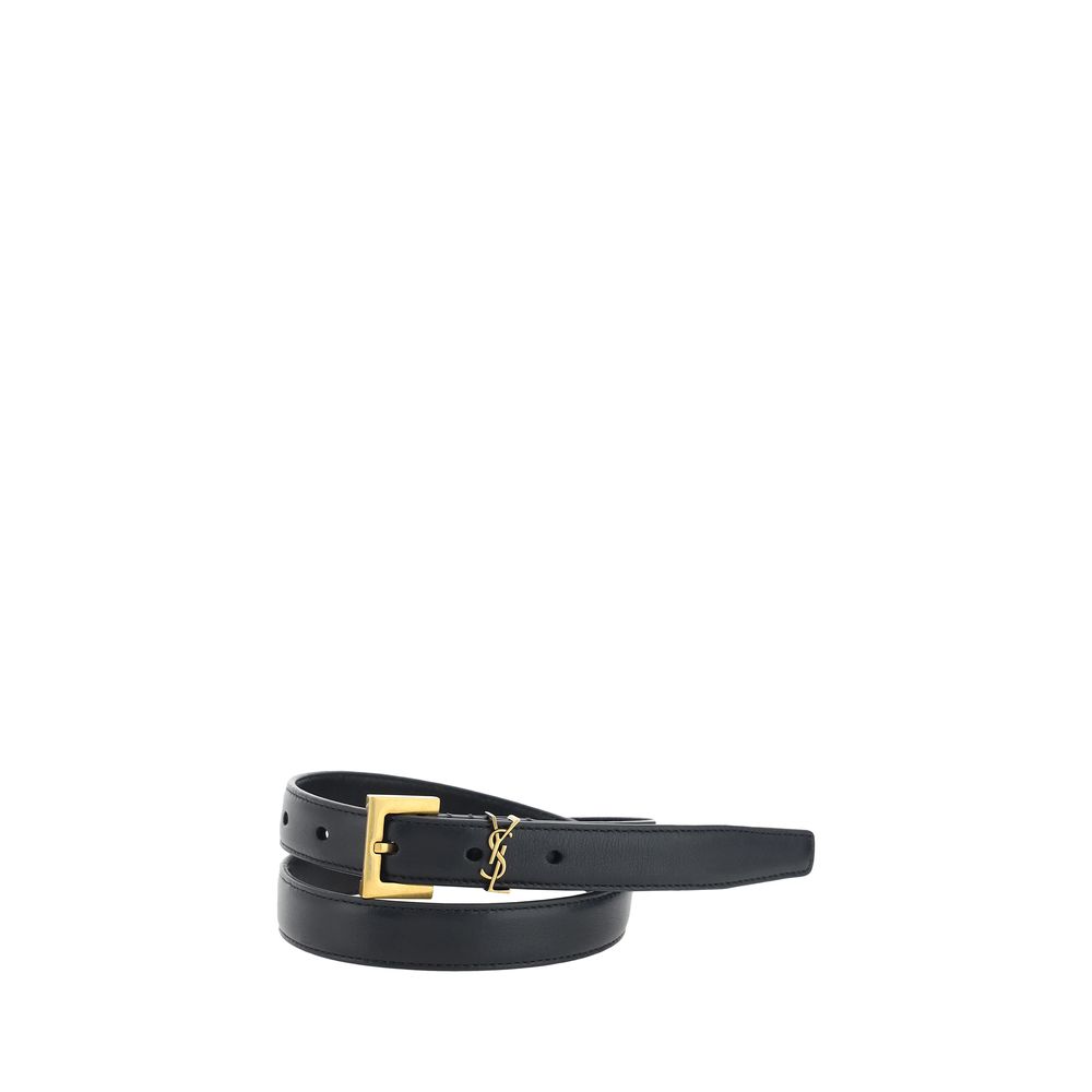 Women’s Saint Laurent Black Calf Leather Bos Taurus Thin Belt