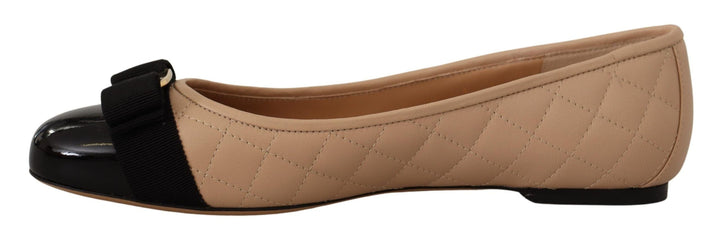 Women’s Salvatore Ferragamo Beige and Black Nappa Leather Ballet Flat Shoes