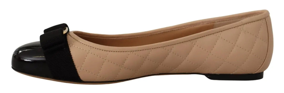Women’s Salvatore Ferragamo Beige and Black Nappa Leather Ballet Flat Shoes