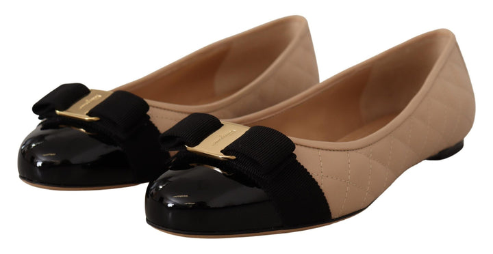 Women’s Salvatore Ferragamo Beige and Black Nappa Leather Ballet Flat Shoes