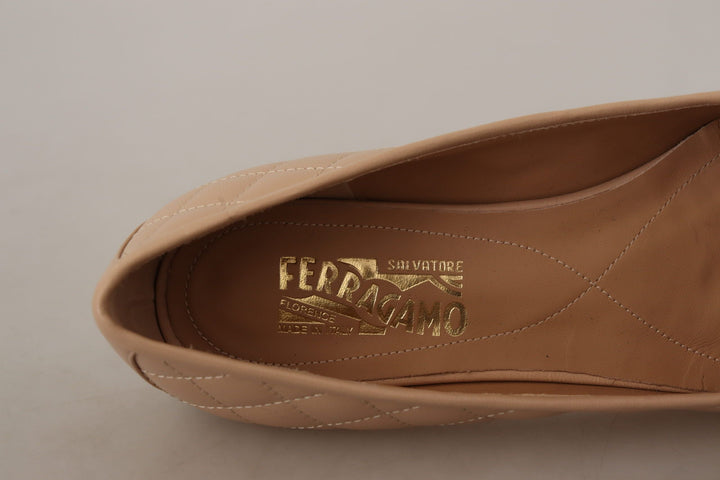 Women’s Salvatore Ferragamo Beige and Black Nappa Leather Ballet Flat Shoes