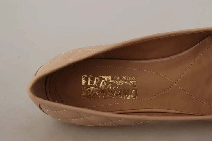 Women’s Salvatore Ferragamo Beige and Black Nappa Leather Ballet Flat Shoes