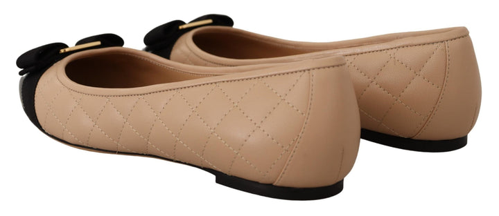 Women’s Salvatore Ferragamo Beige and Black Nappa Leather Ballet Flat Shoes
