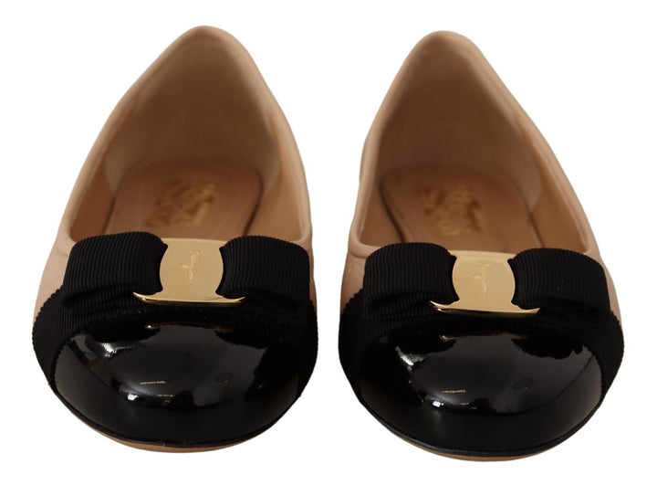Women’s Salvatore Ferragamo Beige and Black Nappa Leather Ballet Flat Shoes
