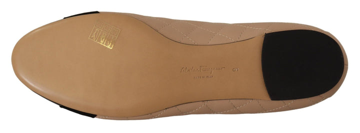 Women’s Salvatore Ferragamo Beige and Black Nappa Leather Ballet Flat Shoes