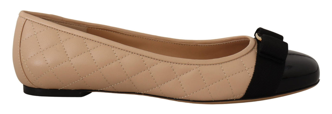Women’s Salvatore Ferragamo Beige and Black Nappa Leather Ballet Flat Shoes