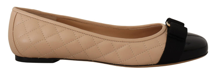 Women’s Salvatore Ferragamo Beige and Black Nappa Leather Ballet Flat Shoes