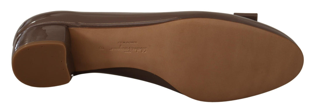 Women’s Salvatore Ferragamo Brown Naplak Calf Leather Pumps Shoes