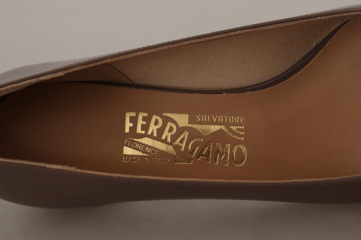 Women’s Salvatore Ferragamo Brown Naplak Calf Leather Pumps Shoes