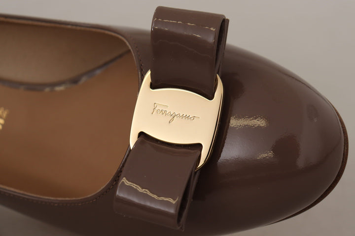 Women’s Salvatore Ferragamo Brown Naplak Calf Leather Pumps Shoes