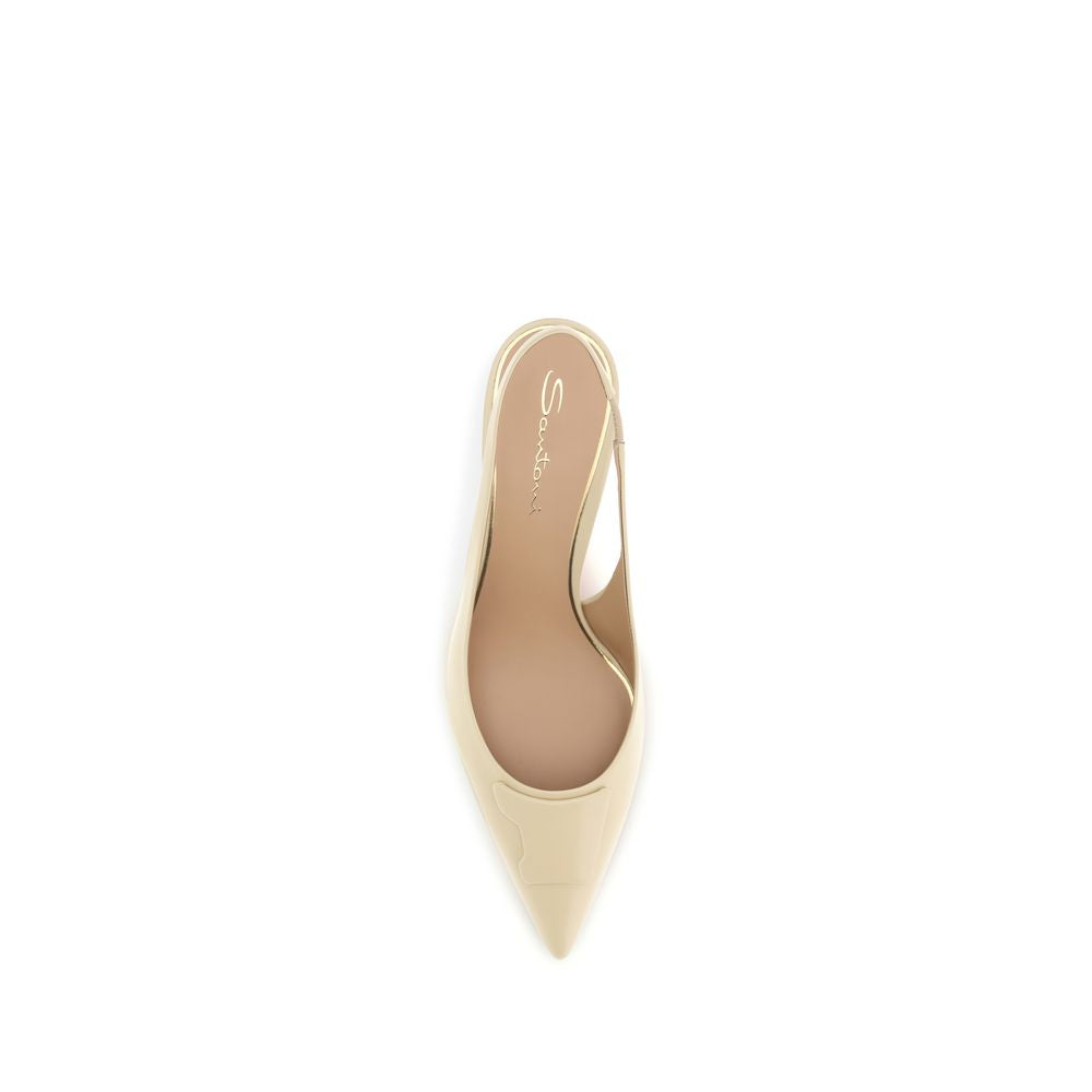 Women’s Santoni Beige Calf Leather Bos Taurus Mid Heel Pumps