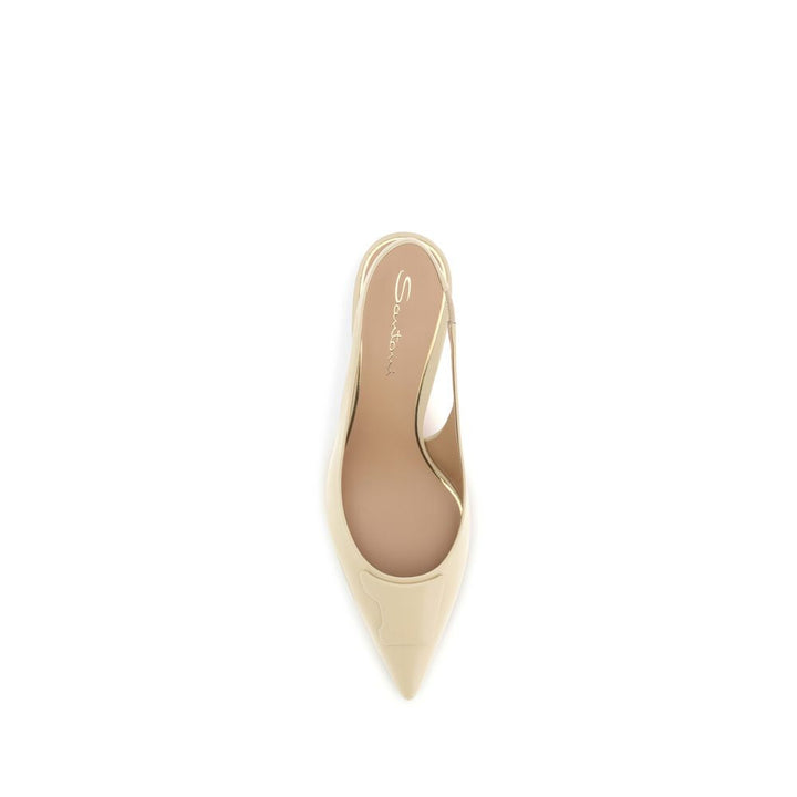 Women’s Santoni Beige Calf Leather Bos Taurus Mid Heel Pumps
