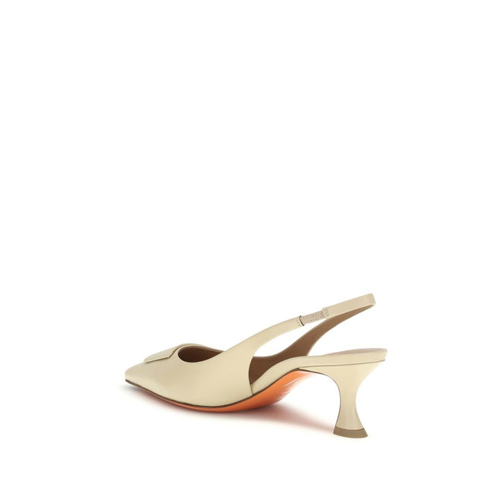 Women’s Santoni Beige Calf Leather Bos Taurus Mid Heel Pumps