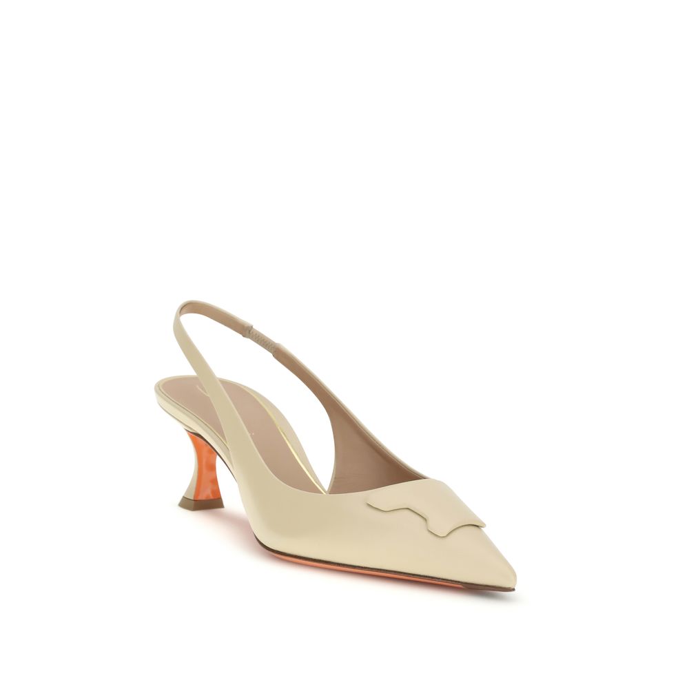 Women’s Santoni Beige Calf Leather Bos Taurus Mid Heel Pumps