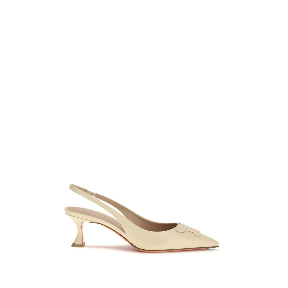 Women’s Santoni Beige Calf Leather Bos Taurus Mid Heel Pumps