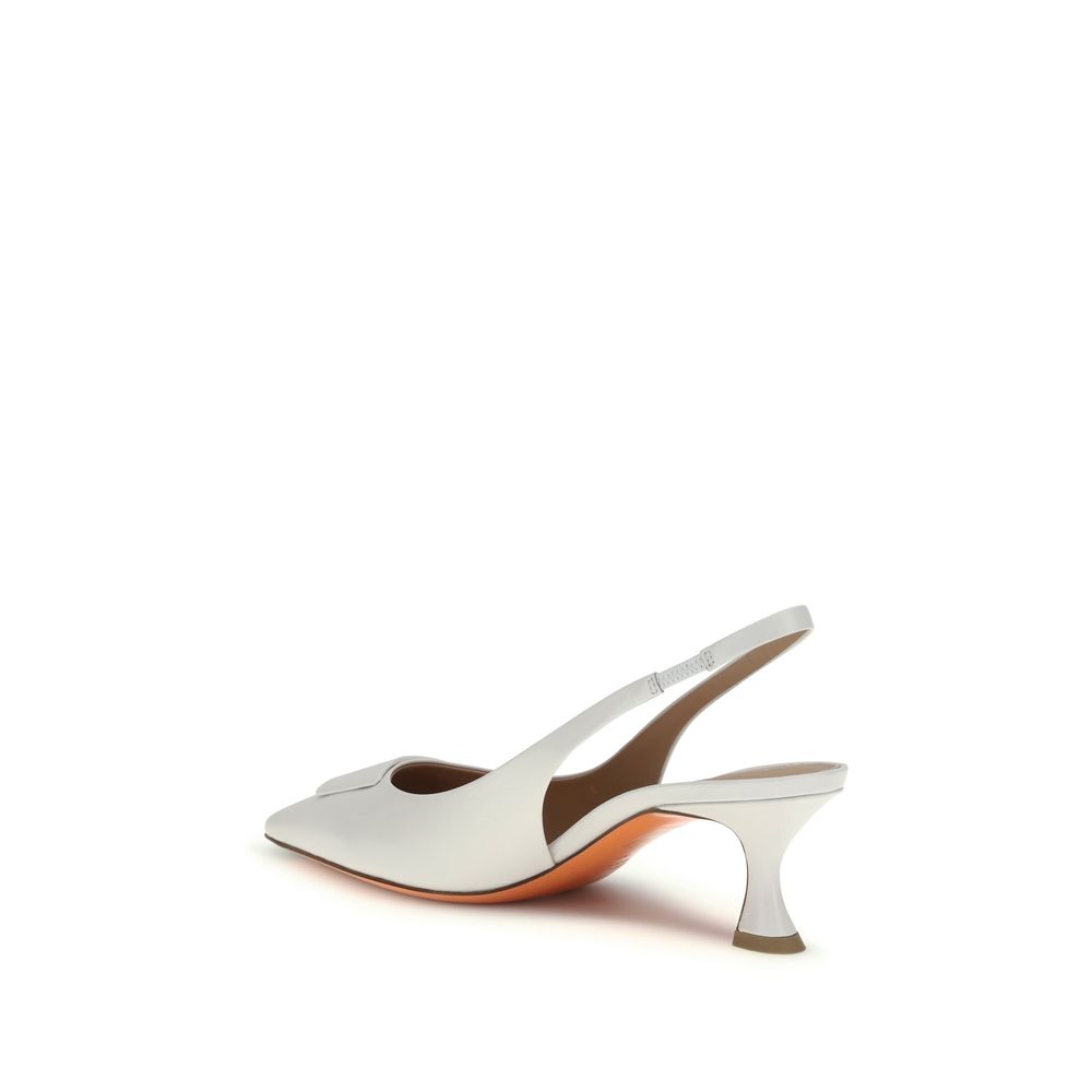Women’s Santoni White Calf Leather Bos Taurus Mid Heel Pumps