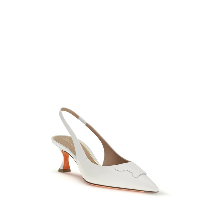 Women’s Santoni White Calf Leather Bos Taurus Mid Heel Pumps