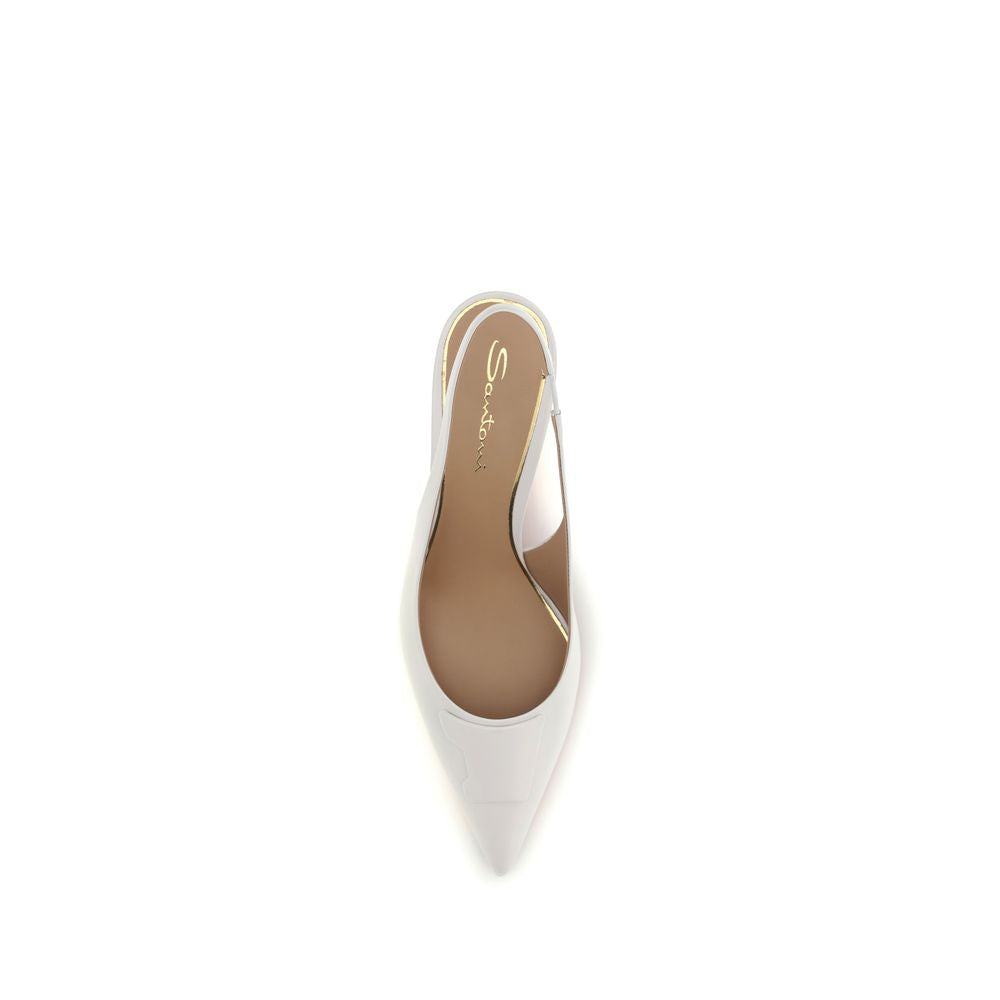 Women’s Santoni White Calf Leather Bos Taurus Mid Heel Pumps