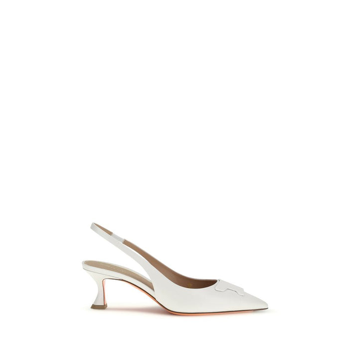 Women’s Santoni White Calf Leather Bos Taurus Mid Heel Pumps