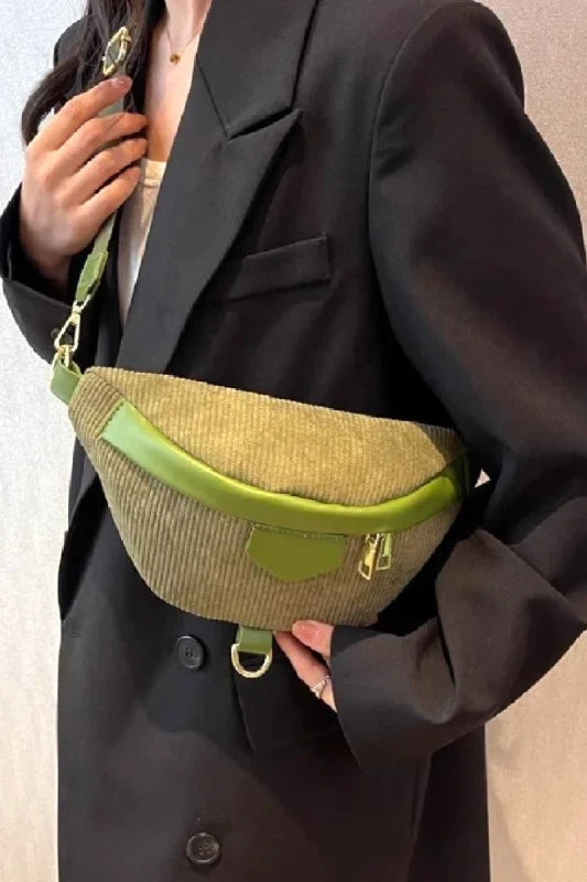 Women’s Stylish Corduroy Crossbody Bag with Adjustable Removable Strap