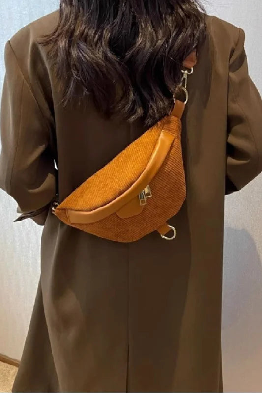 Women’s Stylish Corduroy Crossbody Bag with Adjustable Removable Strap