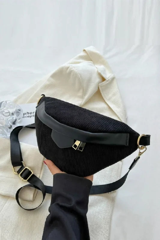 Women’s Stylish Corduroy Crossbody Bag with Adjustable Removable Strap